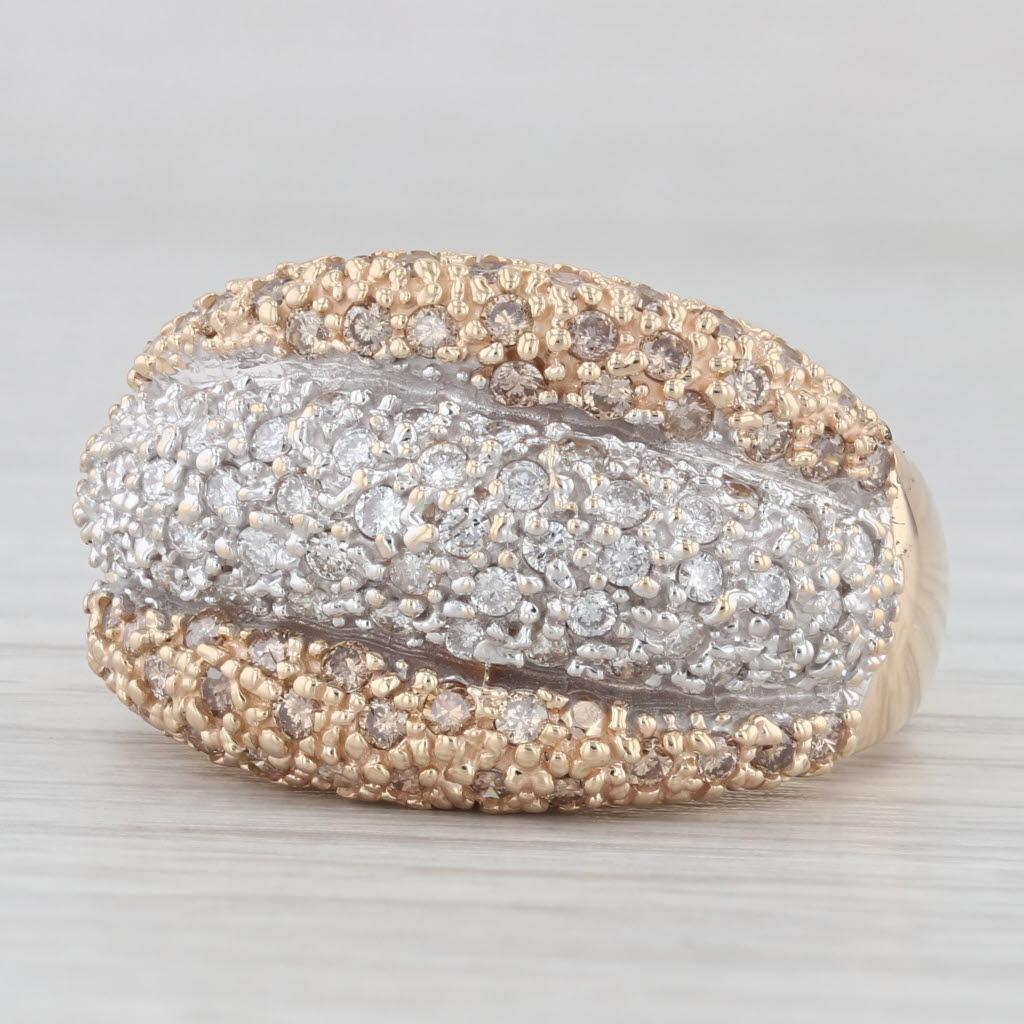 1.17ctw Brown White Pave Diamond Cocktail Ring 14k Yellow Gold Size 10 2