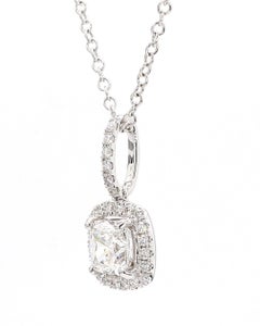 0.90 Carat Cushion Cut Pendant Necklace GIA 18K White Gold *Natural Diamonds*