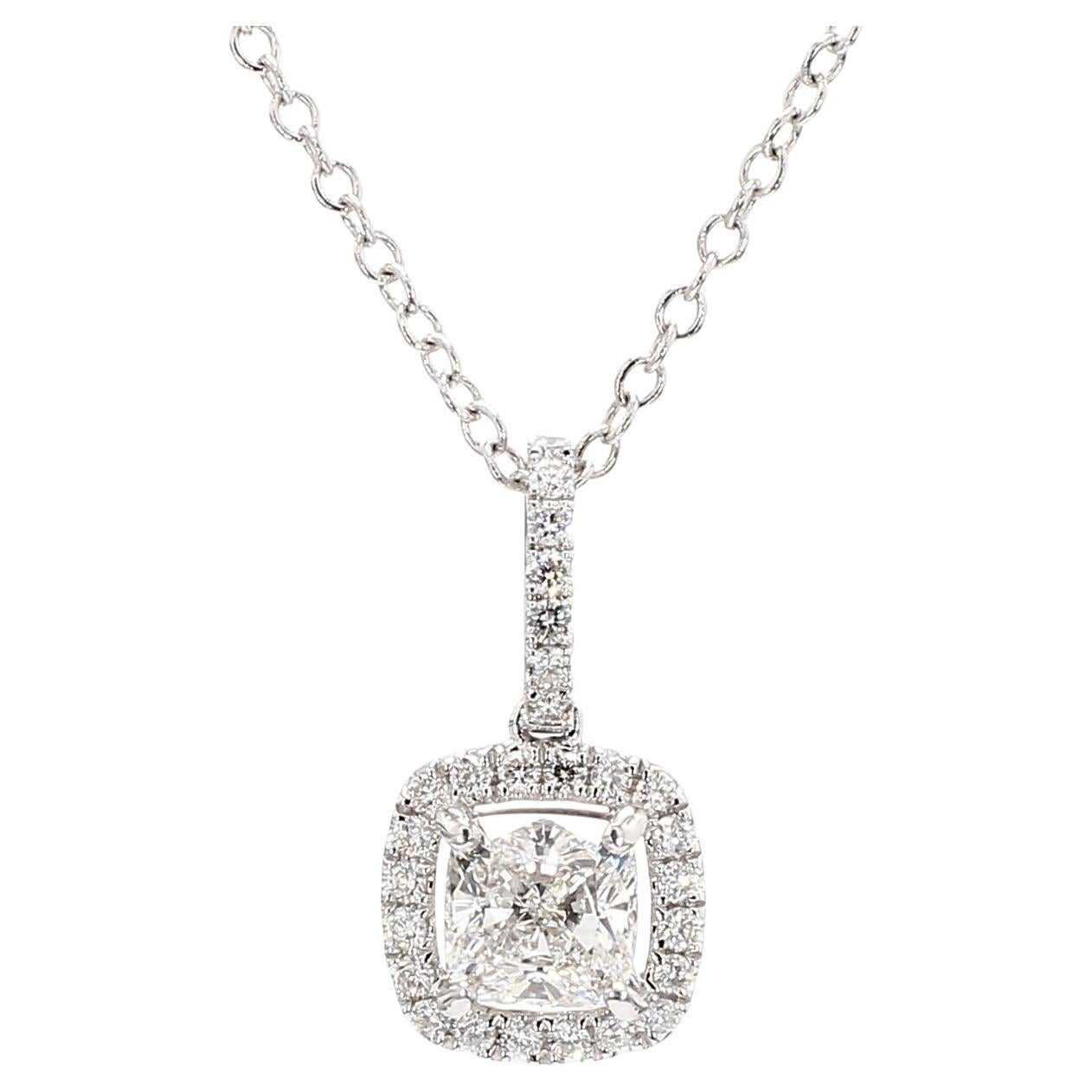0.90 Carat Cushion Cut Pendant Necklace GIA 18K White Gold *Natural Diamonds*
