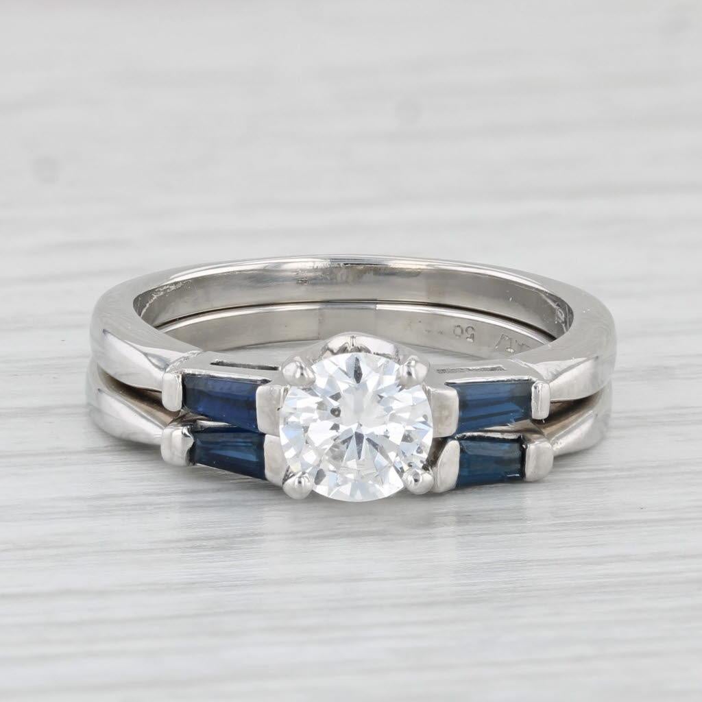 Baguette Cut 1.17ctw Round Diamond Engagement Ring Wedding Band Guard Platinum Size 7.5 GIA