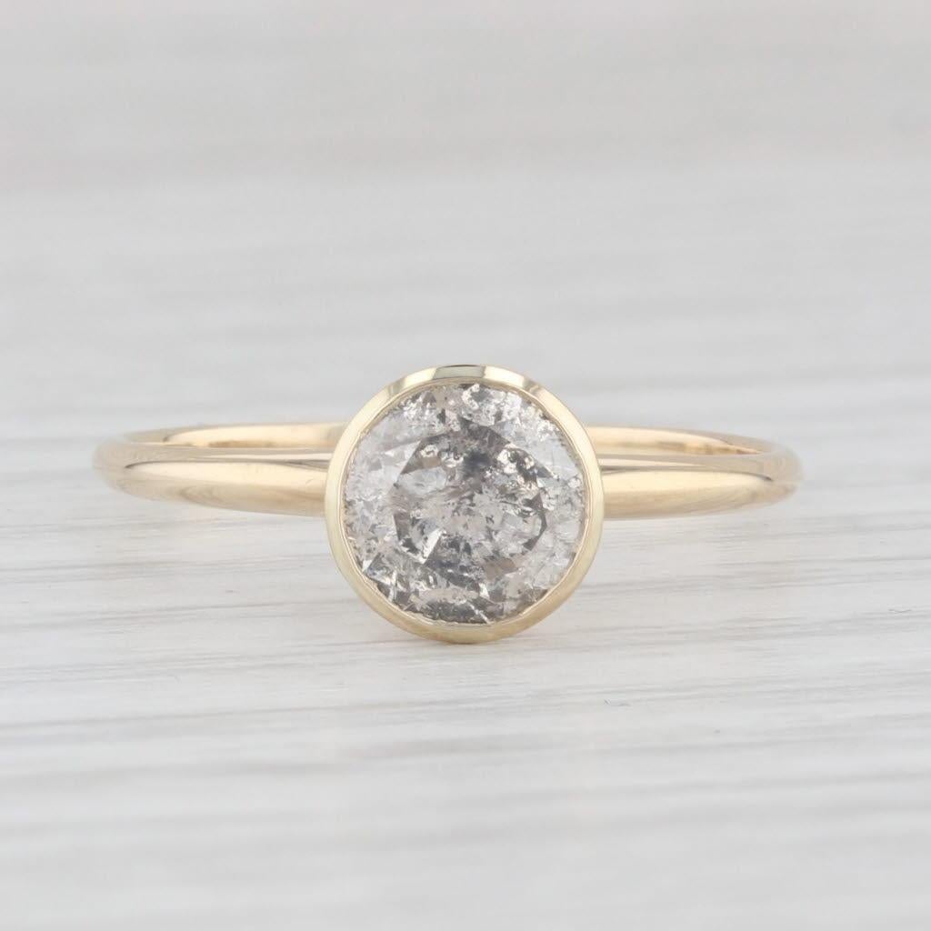 1.17ctw Anillo de Diamantes Solitario Redondo Sal y Pimienta Oro Amarillo 14k Talla 7.75 Corte redondo