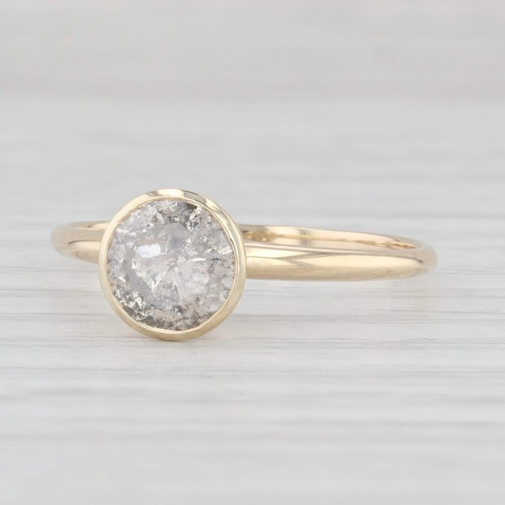 De las mujeres 1.17ctw Anillo de Diamantes Solitario Redondo Sal y Pimienta Oro Amarillo 14k Talla 7.75