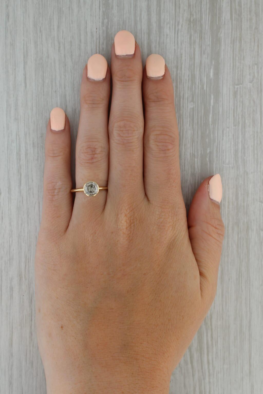 1.17ctw Anillo de Diamantes Solitario Redondo Sal y Pimienta Oro Amarillo 14k Talla 7.75 1