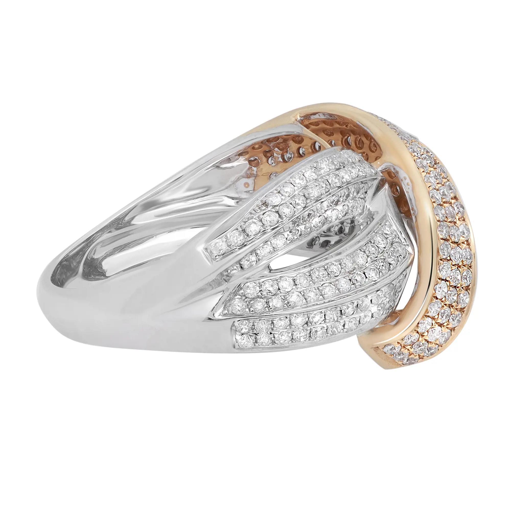 Modern 1.17ctw Two Tone Pave Set Round Cut Diamond Ladies Cocktail Ring 14k Gold For Sale