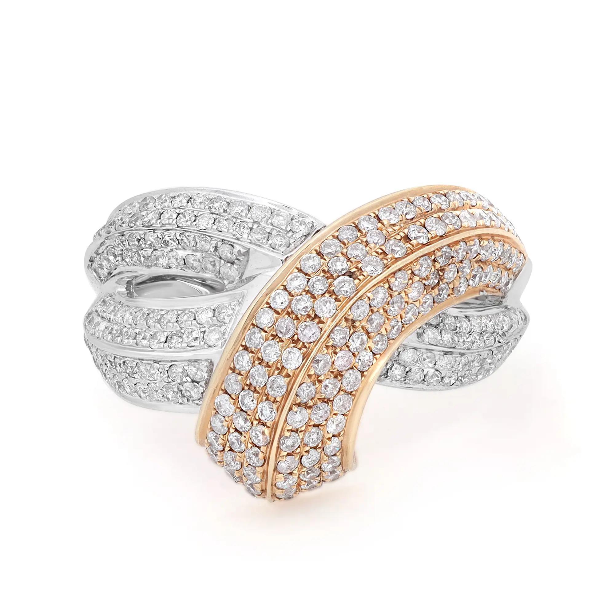 1.17ctw Two Tone Pave Set Round Cut Diamond Ladies Cocktail Ring 14k Gold For Sale