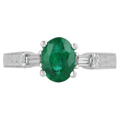 1.17tcw 14K Five Stone Natural Emerald-Oval Cut & Diamond Baguette Ring