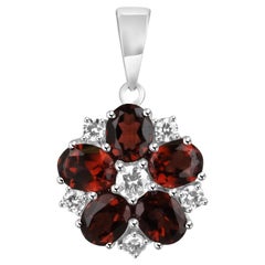 1,17tcw 14K Granat & Diamant Blume Anhänger Dunkelroter Granat Oval mit Diamant