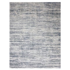 11'7"x14'10" Ivory Modern Striae Design Silk with Wool Hand Knotted Oriental Rug