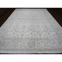 11'7"x14'10" White Wash Peshawar Hand Knotted Vines Design Wool Oriental Rug