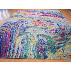 11'7"x14'5" THE LAVA Oversized Colorful Sari Silk With Textured Wool Rug