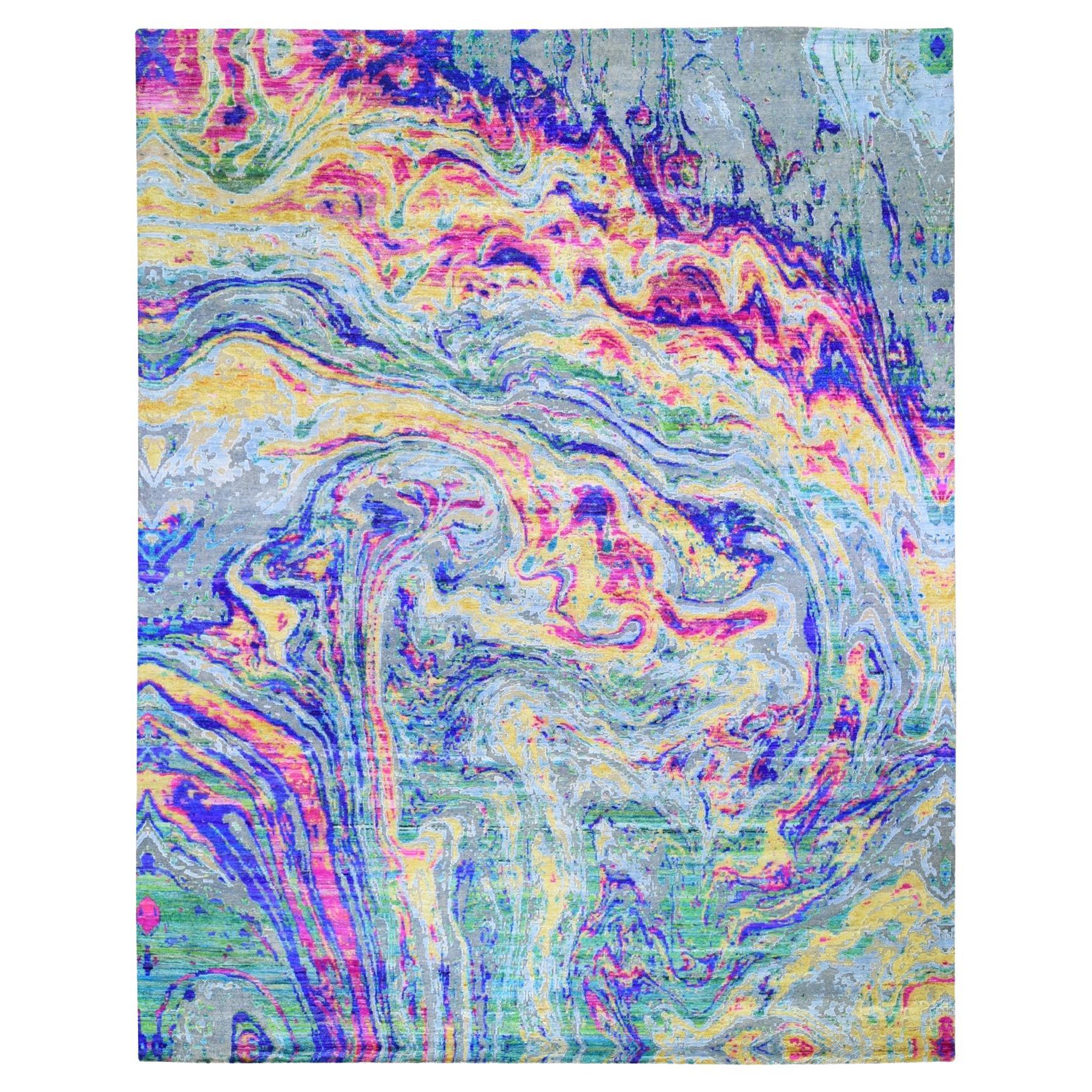 11'7"x14'5" THE LAVA Oversized Colorful Sari Silk With Textured Wool Rug