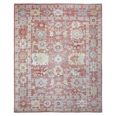11'7 "x14'6" Rojo Coral, Angora Ushak Lana Suave, Alfombra Anudada a Mano de Gran Tamaño