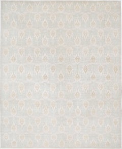 11.7x14.6 ft Handknotted Beige Large Area Rug. Repeating Ornamental Motif Carpet