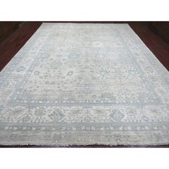 Tappeto afgano Peshawar grigio, 11'7"x14'6", con motivo anticato, annodato a mano in pura lana