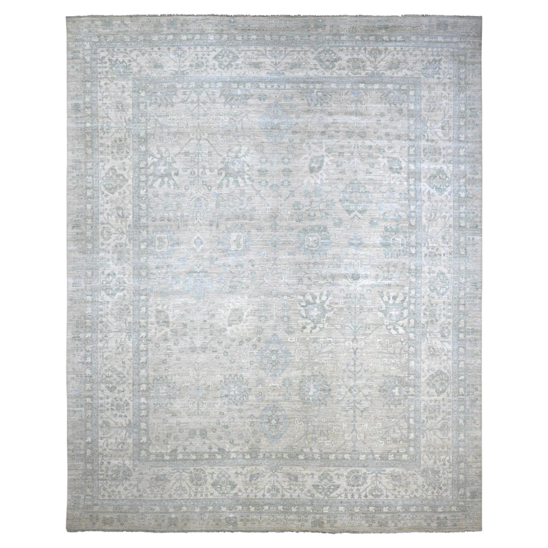 11'7"x14'6" Gray Afghan Peshawar with Antiqued Design Hand Knotted Pure Wool Rug