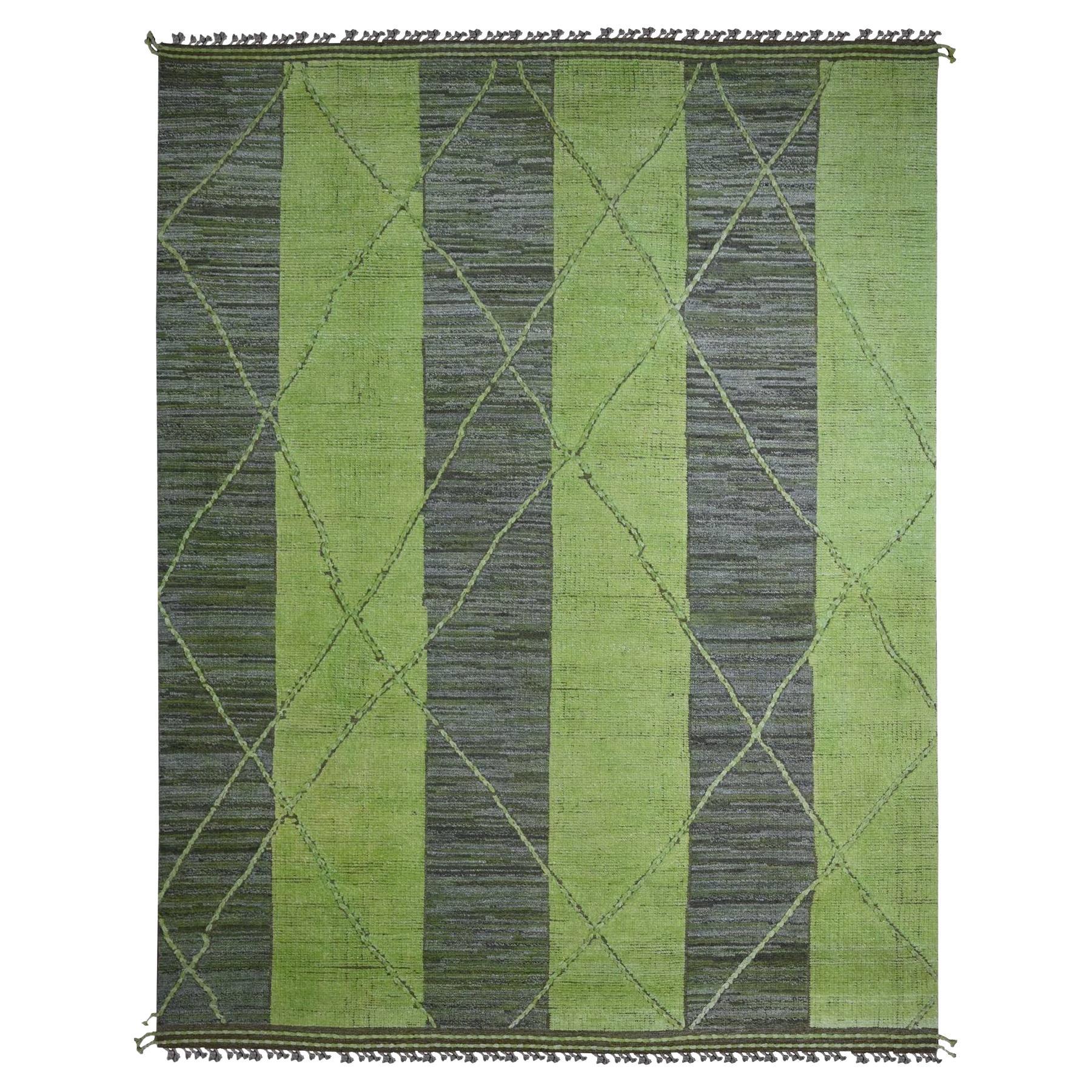 11'7 "x14'8" Vert Moderniste Suédois Design & Weave Noué à la Main Pure Laine Rugs