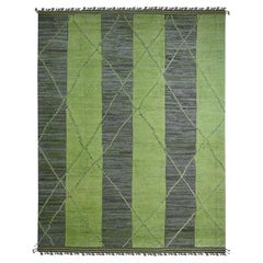 11'7"x14'8" Green Modernistic Swedish Design & Weave Hand Knotted Pure Wool Rug