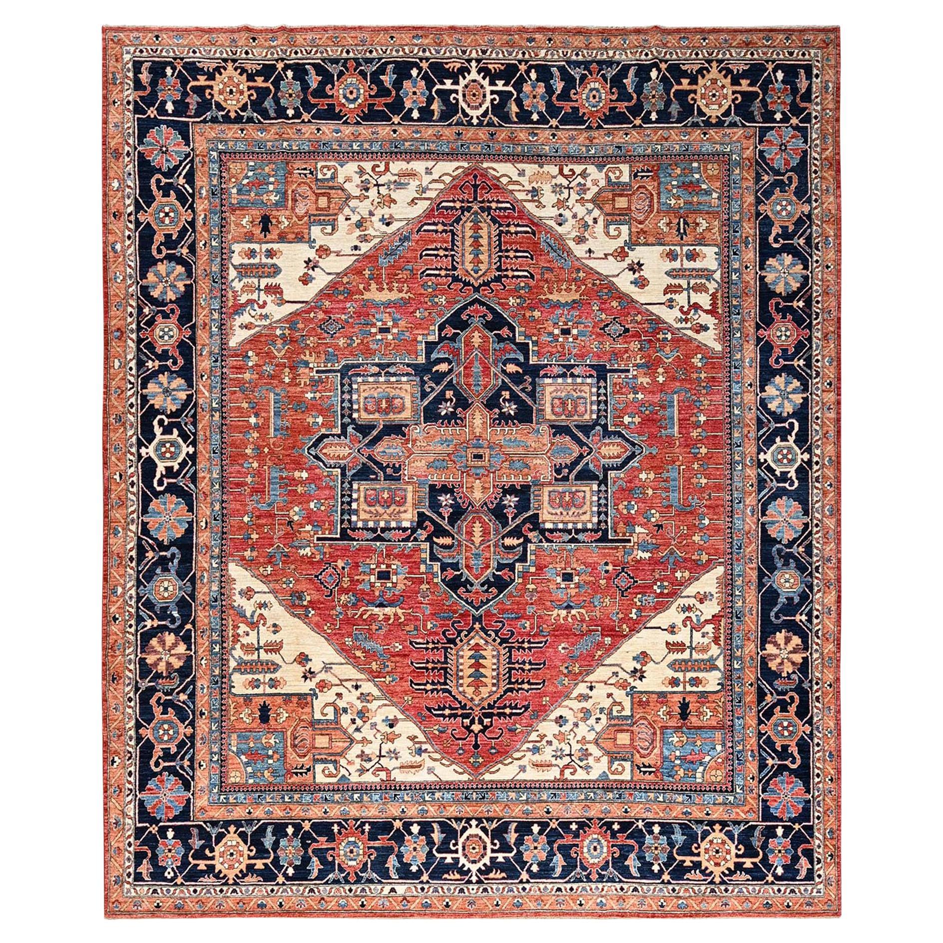 11'7"x15' Red Aryana Collection Serapi Heriz Design Hand Knotted Soft Wool Rug For Sale