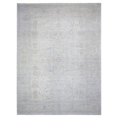 11'7 "x15' Blanco, Peshawar Lavado, Anudada a Mano, Lana Pura, Alfombra Sobredimensionada