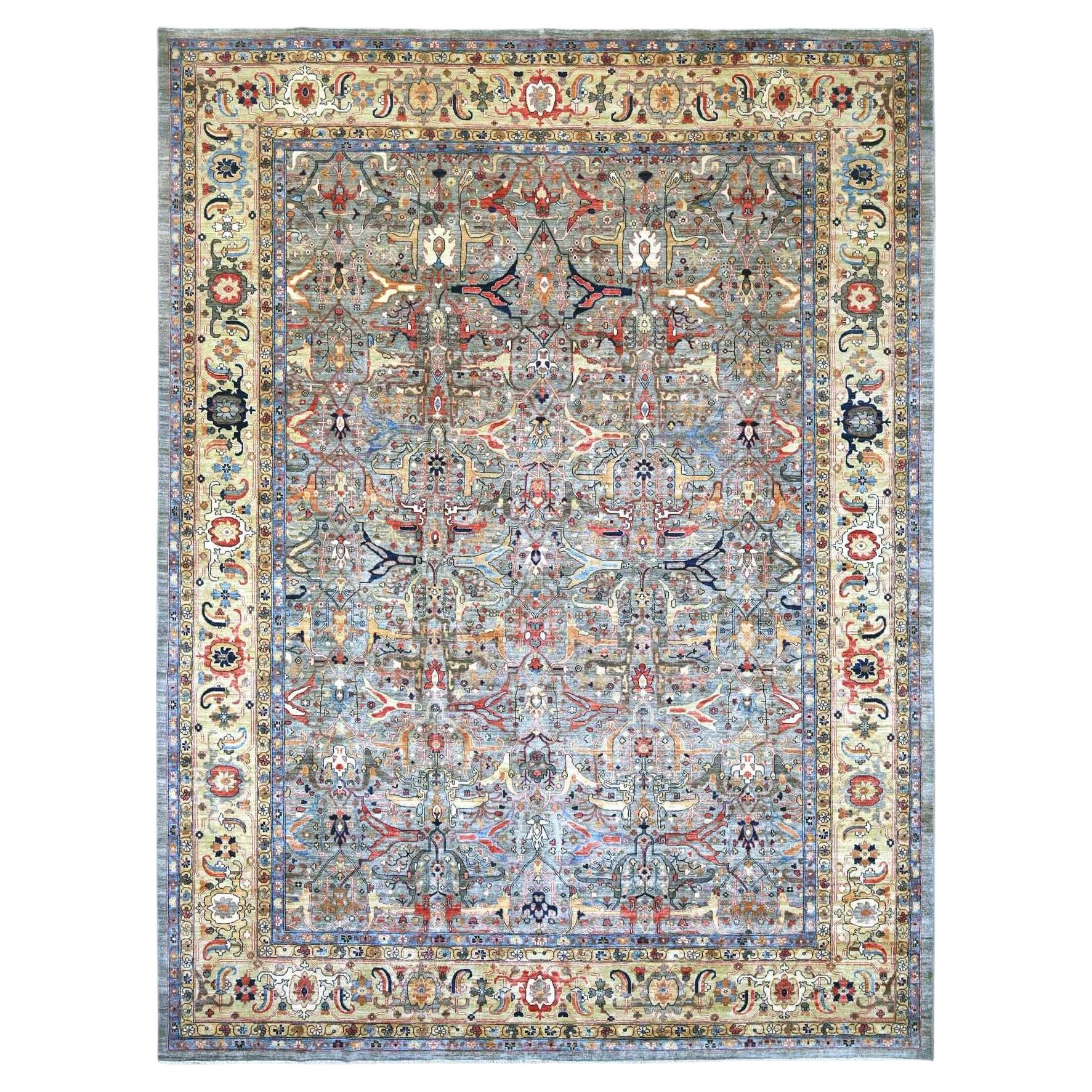 11'7"x15'5" Gray Peshawar with Bijar Garus Design Hand Knotted Wool Oriental Rug