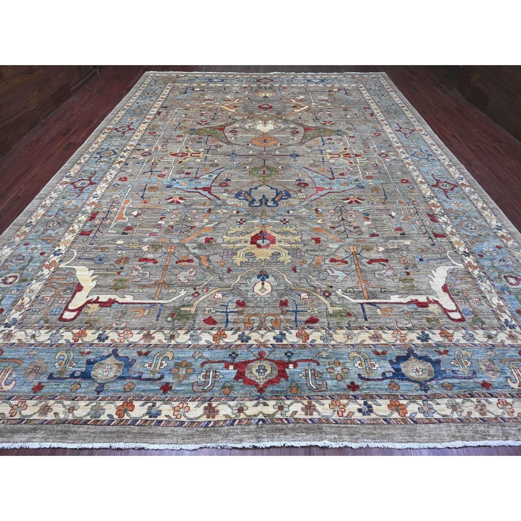 Grigio nuvola, Grado Aryana, Peshawar con disegno Bijar Garus, Motivo colorato, Tinture vegetali, Annodato a mano, Tessuto fitto, 100% lana, Di grandi dimensioni, Orientale
Materiali primari: Lana
Lattice: No Pile 
altezza: 0,25 pollici
Stile: