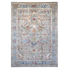 11'7 "x15'8" Grigio Peshawar Bijar Garus Design Annodato a mano in pura lana Tappeto Orientale