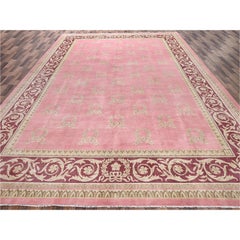 11'7" x 16'7" großer, handgeknüpfter Orientteppich aus Wolle in Rosé-Pink im Vintage-Stil mit europäischen Einflüssen