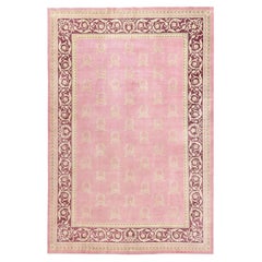 11'7" x 16'7" großer, handgeknüpfter Orientteppich aus Wolle in Rosé-Pink im Vintage-Stil mit europäischen Einflüssen