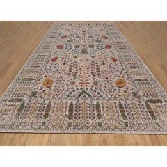 11'7"x18'3" Ivory Directional Vase Design Silk with Wool Hand Knotted XL Rug