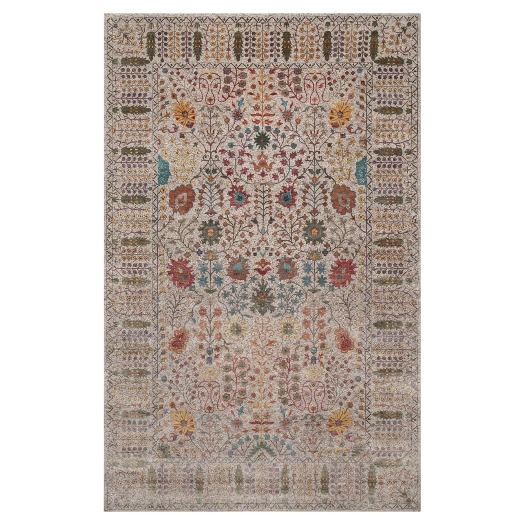 11'7"x18'3" Ivory Directional Vase Design Silk with Wool Hand Knotted XL Rug For Sale