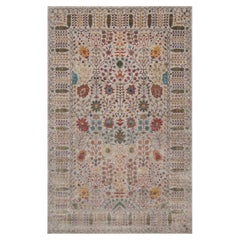 11'7"x18'3" Ivory Directional Vase Design Silk with Wool Hand Knotted XL Rug