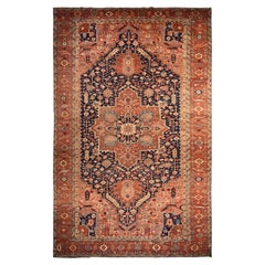 11'7"x19' Blue Antique Farsian Heriz Medallion Design Hand Knotted Wool XL Rug