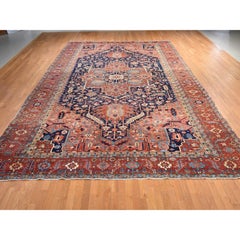 11'7 "x19' Blu Antico Persiano Heriz Medaglione Design Tappeto XL in Lana Annodato a Mano