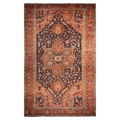 11'7 "x19' Blu Antico Persiano Heriz Medaglione Design Tappeto XL in Lana Annodato a Mano