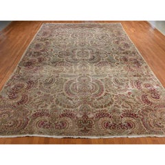 11'7"x19'3" Antique Persian Kerman Bone White 100% Wool Hand Knotted 1930s Rug