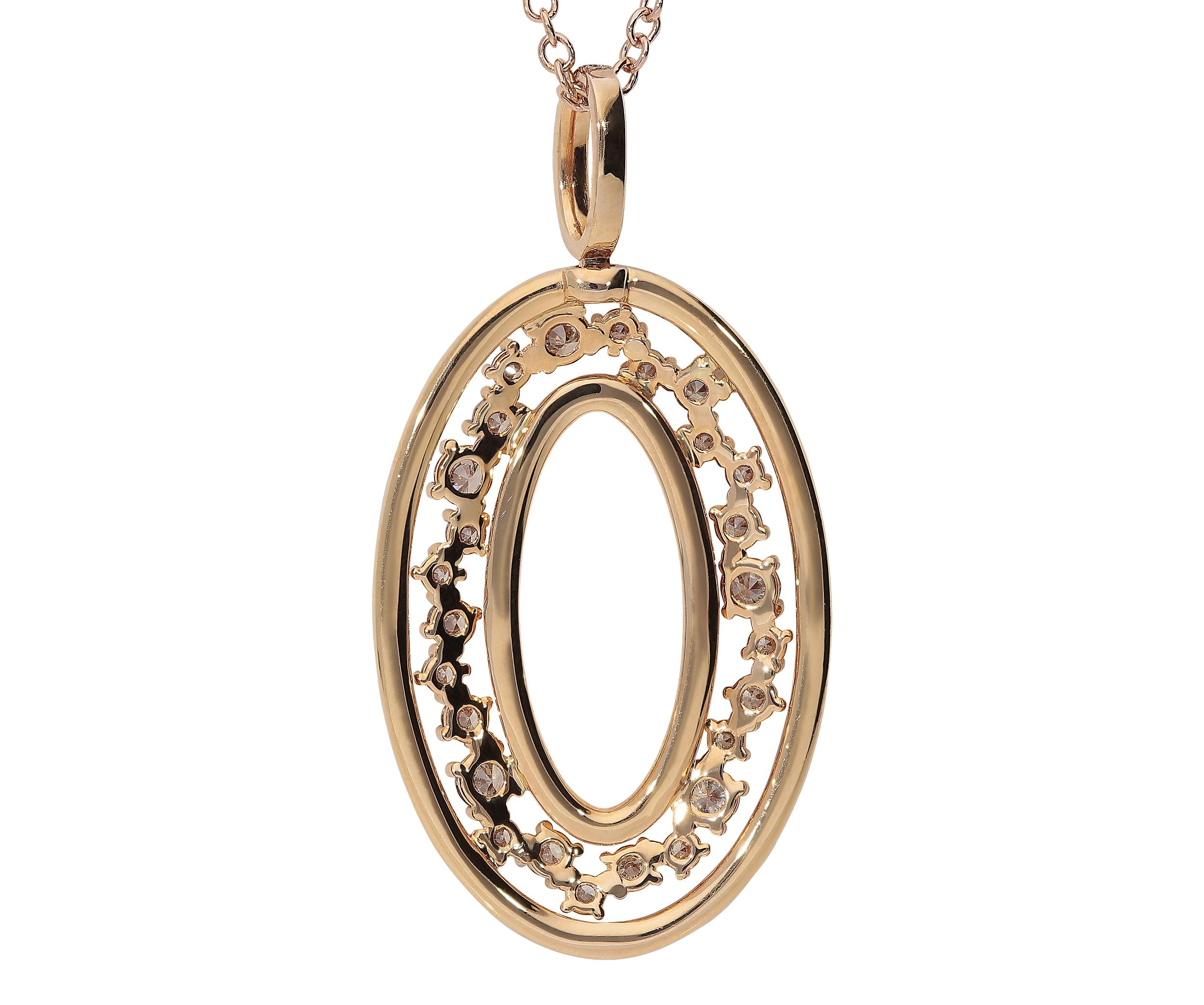 Round Cut 1.18 Brown Diamonds 18 Karat Pink Gold Pendant Necklace For Sale