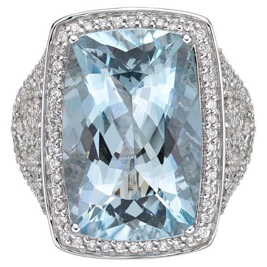 11.8 Carat Aquamarine and Diamond Ring in 18 Karat White Gold For Sale