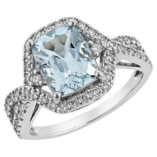 1.18 Carat Aquamarine Fancy Ring in 18Karat White Gold with White Diamond.    For Sale
