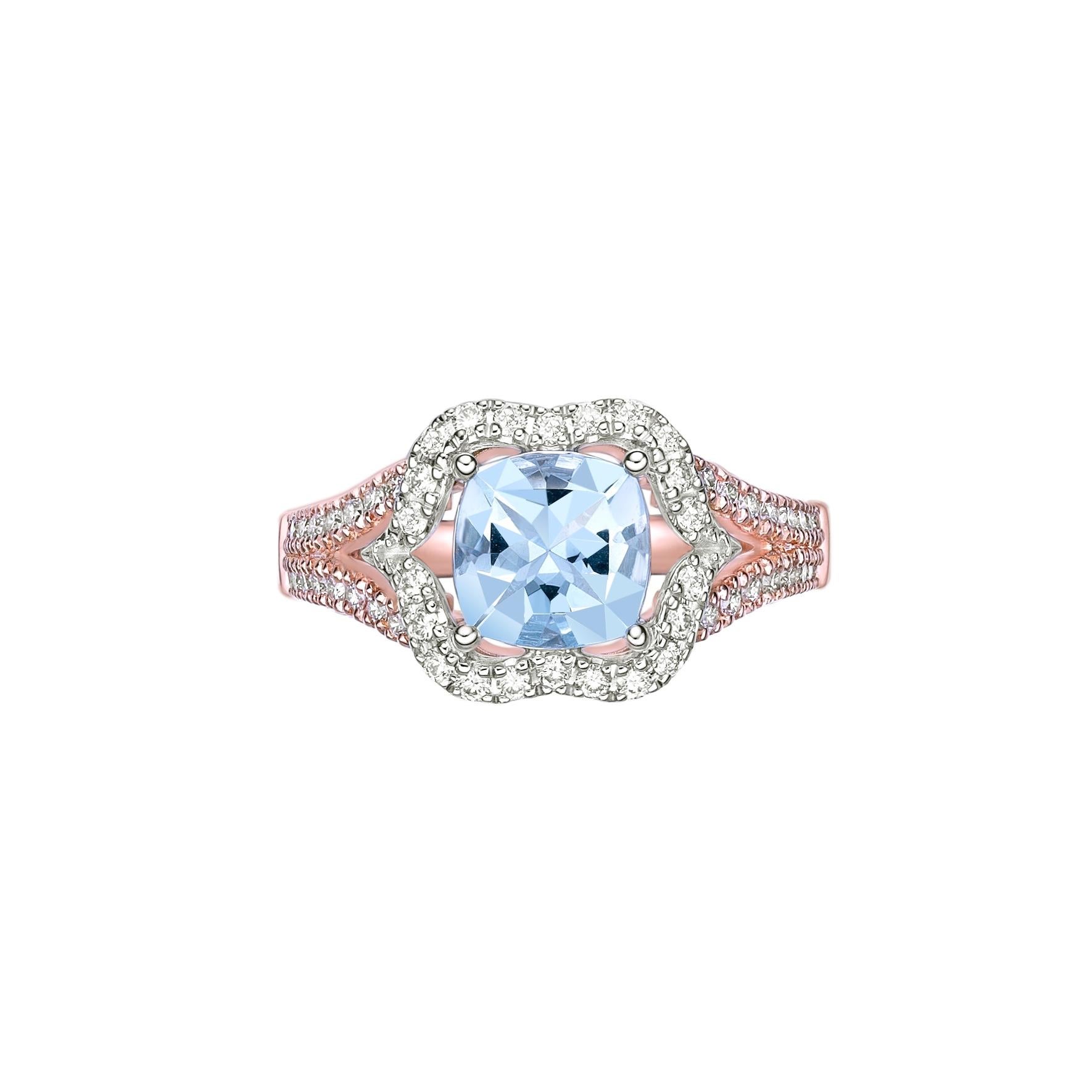 Contemporary 1.18 Carat Aquamarine Fancy Ring in 18Karat White Rose Gold with White Diamond. For Sale