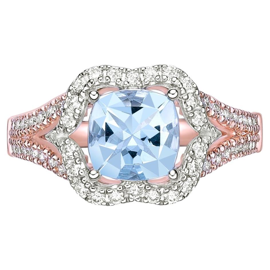 1.18 Carat Aquamarine Fancy Ring in 18Karat White Rose Gold with White Diamond. For Sale