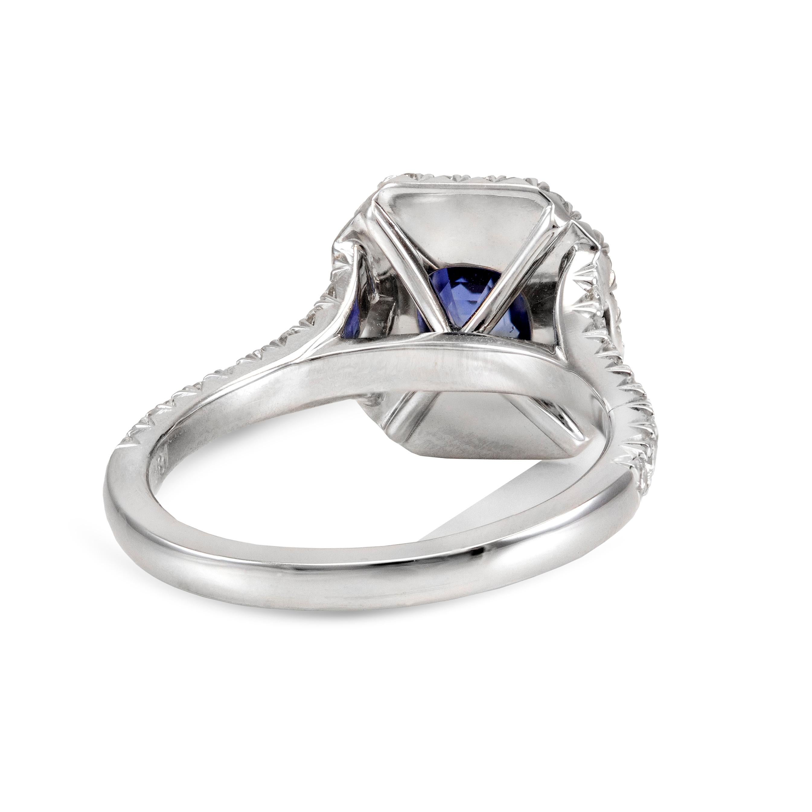 Radiant Cut Roman Malakov 1.18 Carat Blue Sapphire and Diamond Halo Engagement Ring 