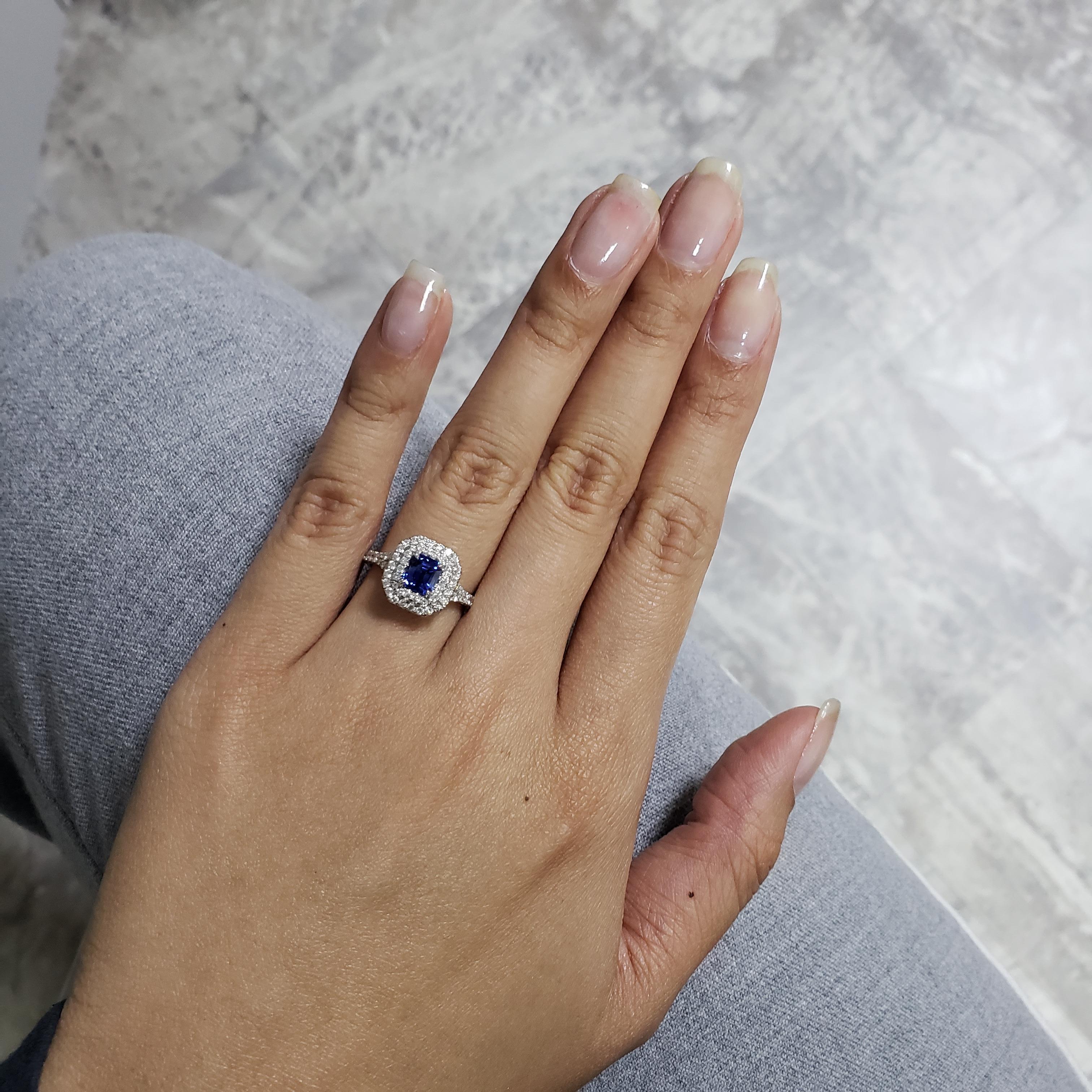 Roman Malakov 1.18 Carat Blue Sapphire and Diamond Halo Engagement Ring  In New Condition In New York, NY