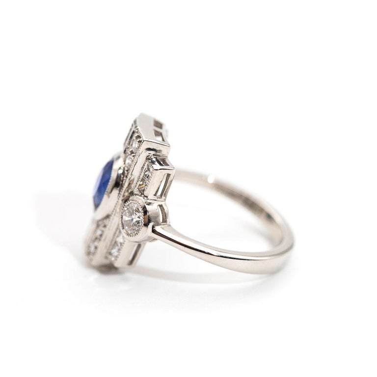1.18 Carat Blue Oval Natural Sapphire Diamond Platinum Vintage Style ...
