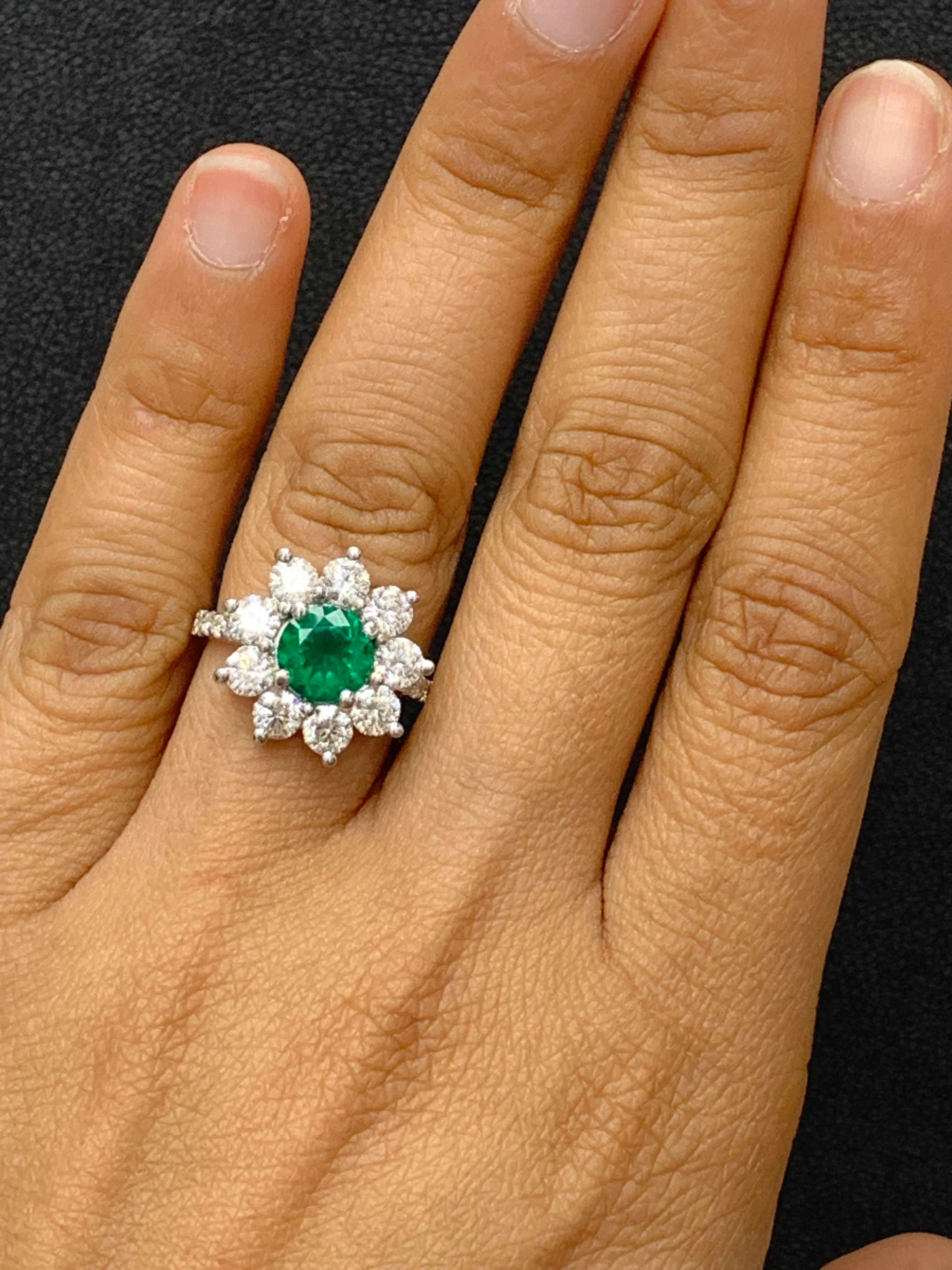 1.18 Carat Brilliant Cut Emerald and Diamond Ring in 14K White Gold For Sale 6