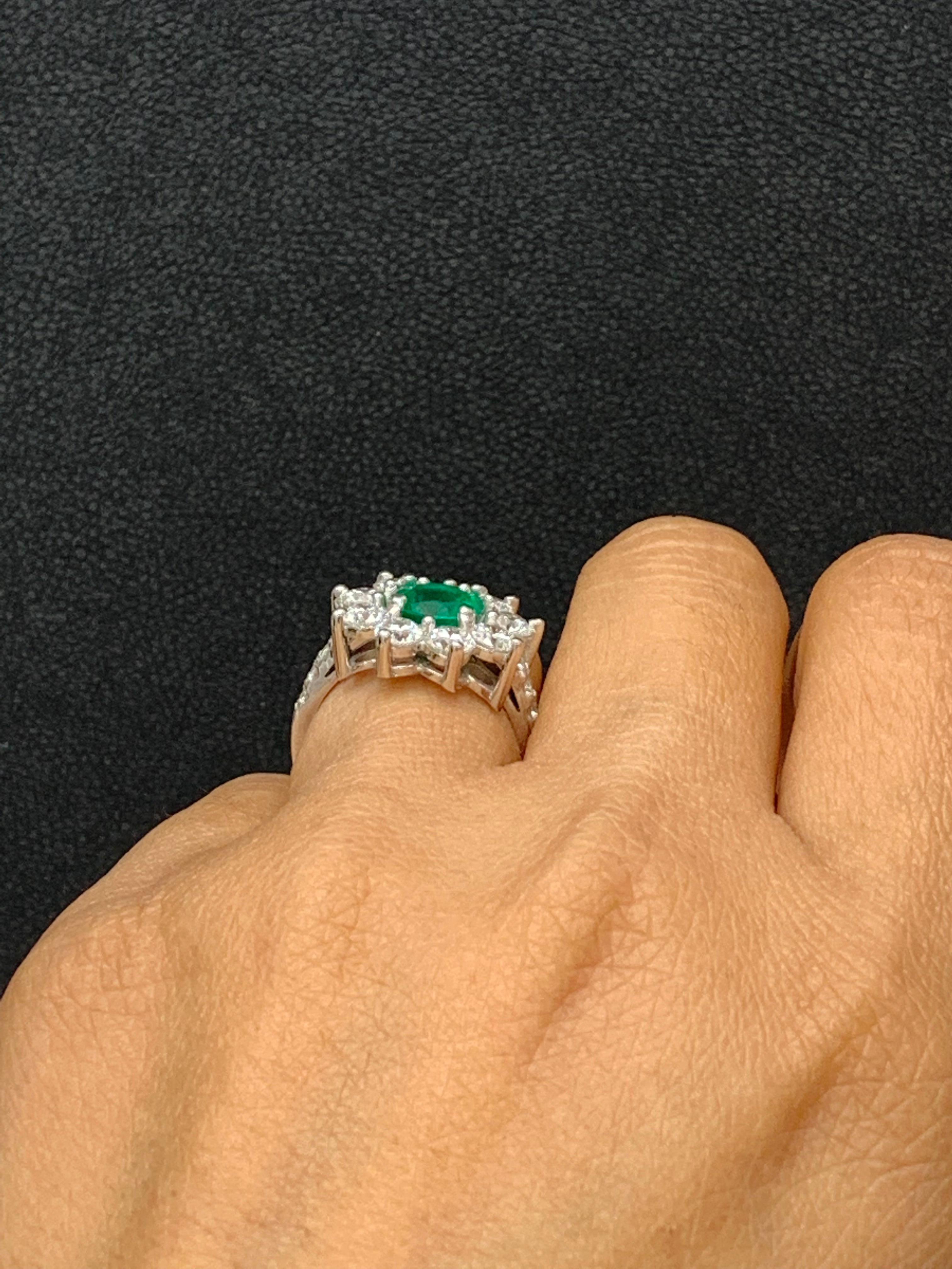 1.18 Carat Brilliant Cut Emerald and Diamond Ring in 14K White Gold For Sale 8