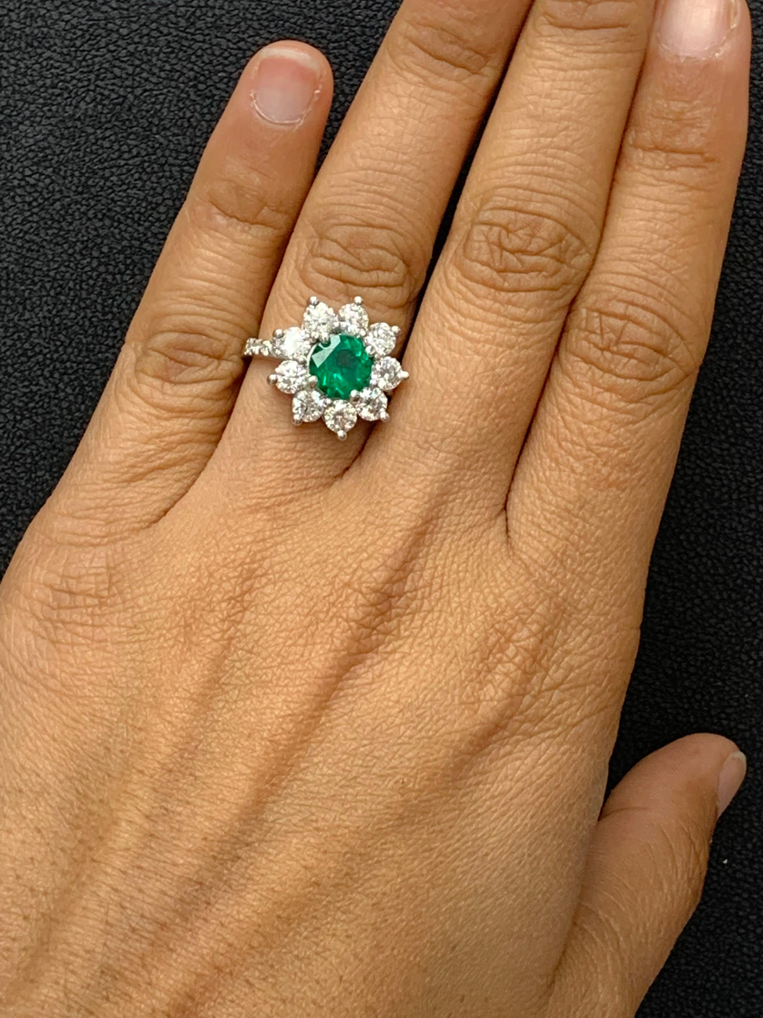 1.18 Carat Brilliant Cut Emerald and Diamond Ring in 14K White Gold For Sale 9