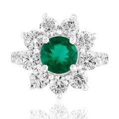 1.18 Carat Brilliant Cut Emerald and Diamond Ring in 14K White Gold