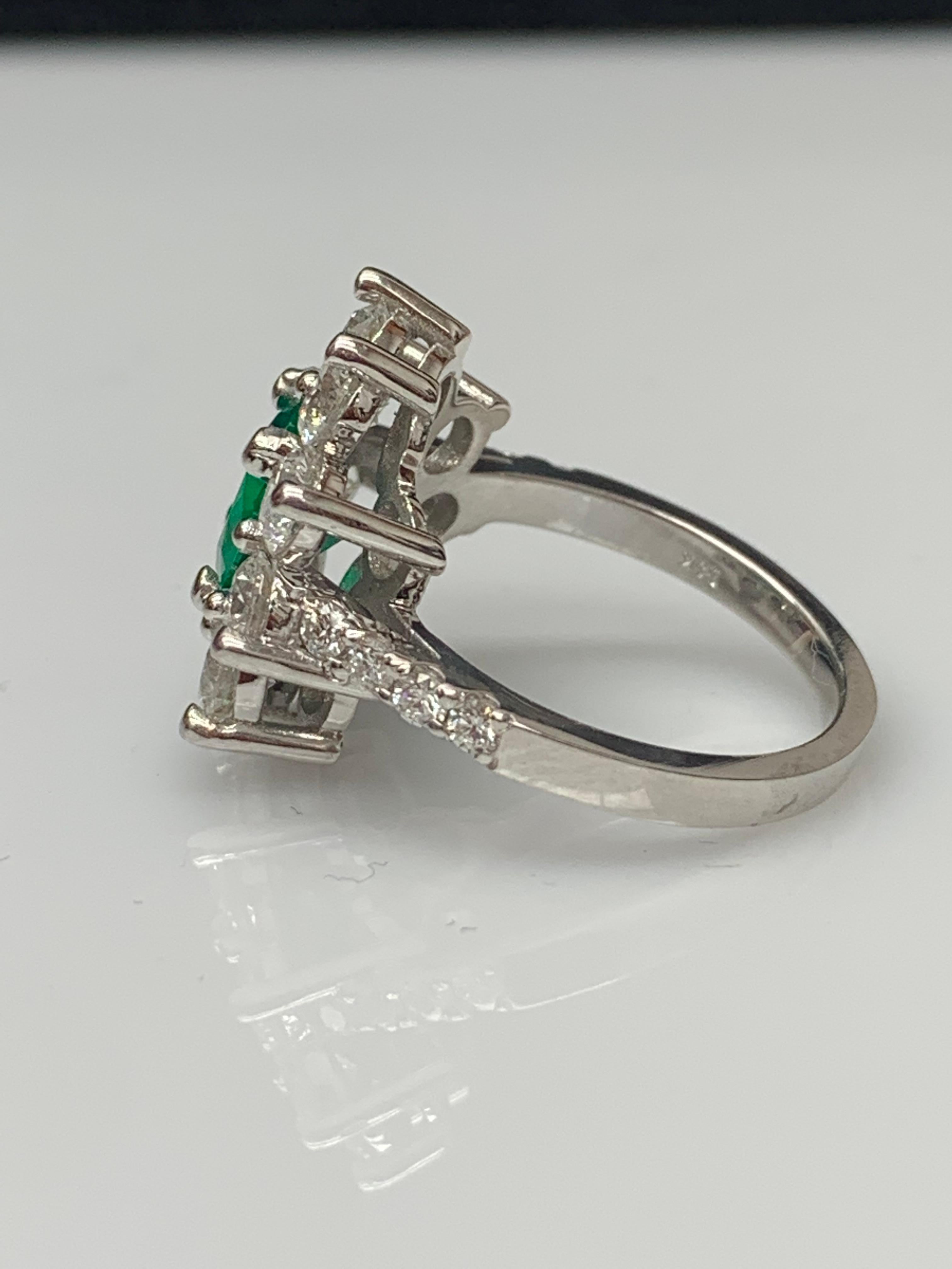 1.18 Carat Brilliant Cut Emerald and Diamond Ring in 14K White Gold In New Condition For Sale In NEW YORK, NY