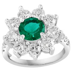 1.18 Carat Brilliant Cut Emerald and Diamond Ring in 14K White Gold