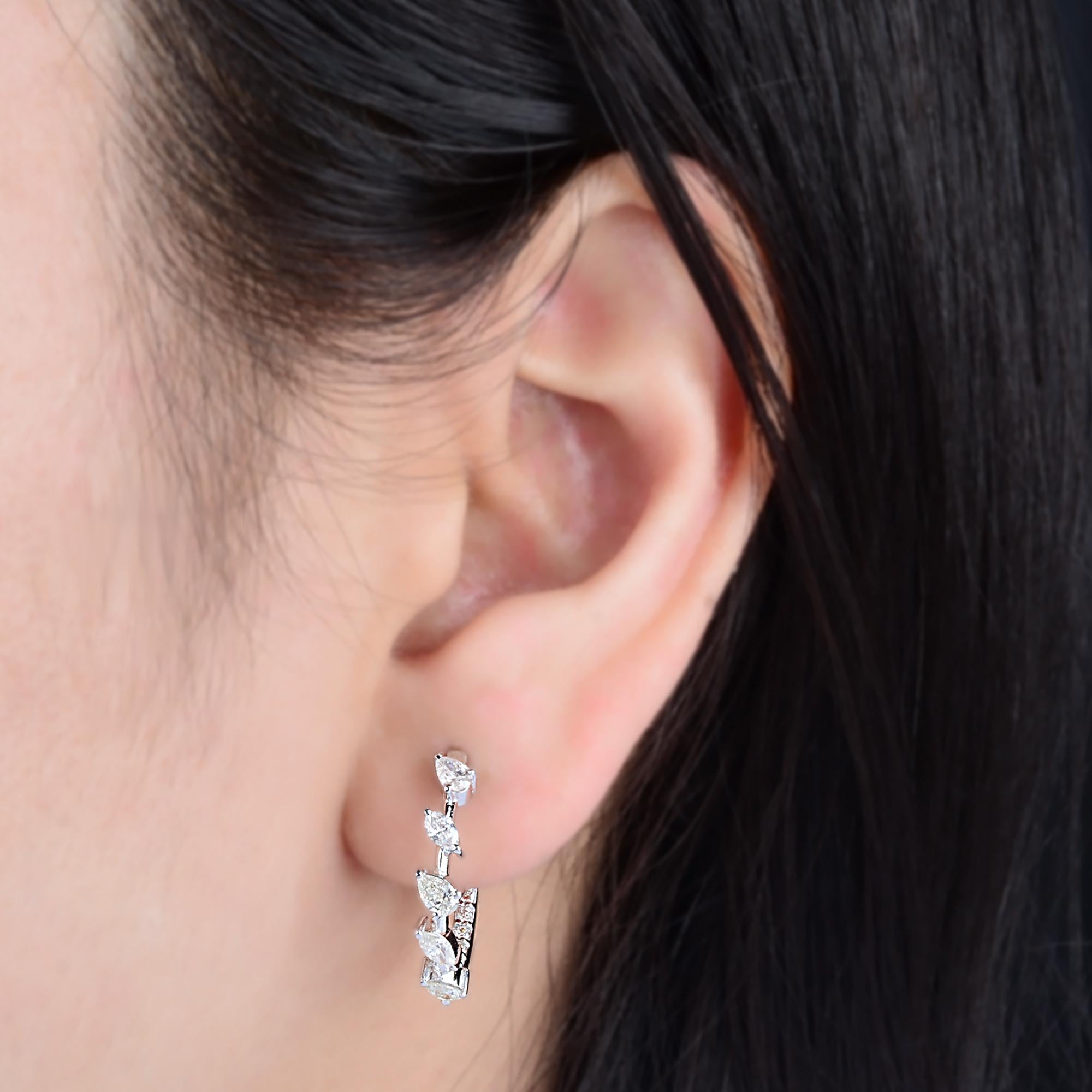 Modern 1.18 Carat Diamond Pave Huggies Hoop Earrings Solid 10k White Gold Fine Jewelry For Sale